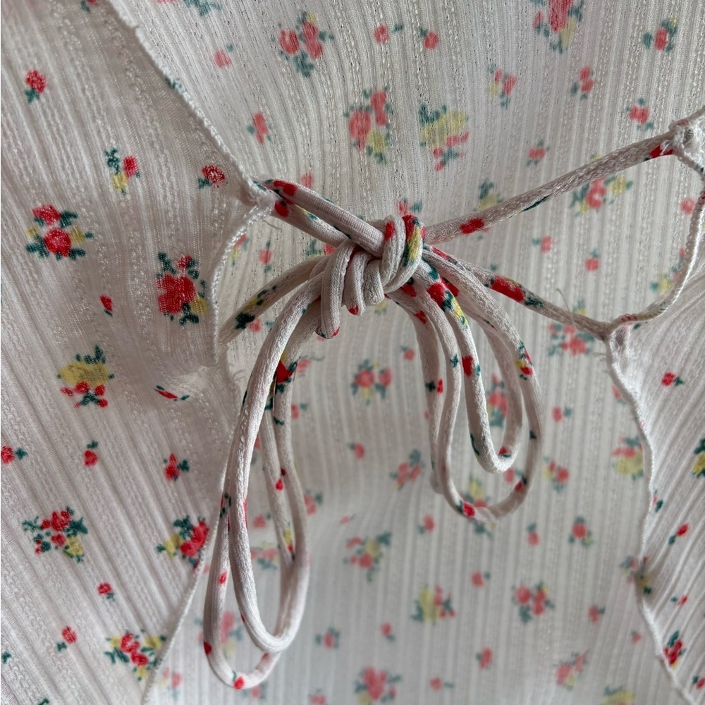 Princess Polly White and Pink Tie Front Ribbed Blouse - Picture 4 of 4